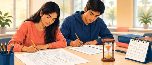 Illustration of students preparing for entrance exams
