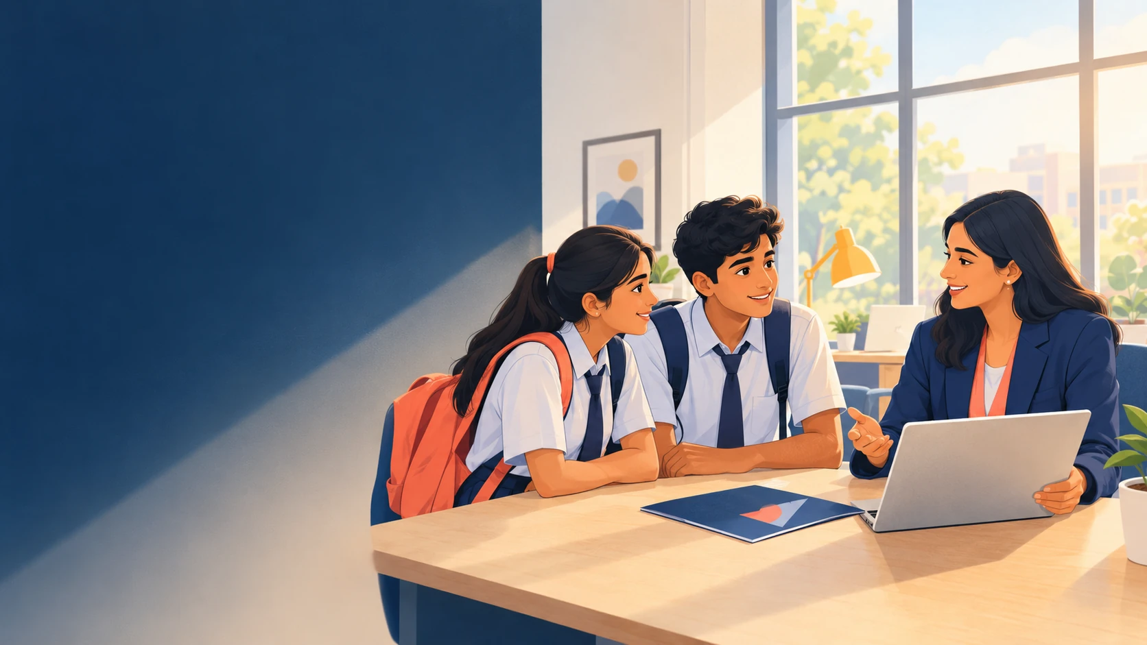 Illustration of Indian students and a counsellor planning a medical college journey together